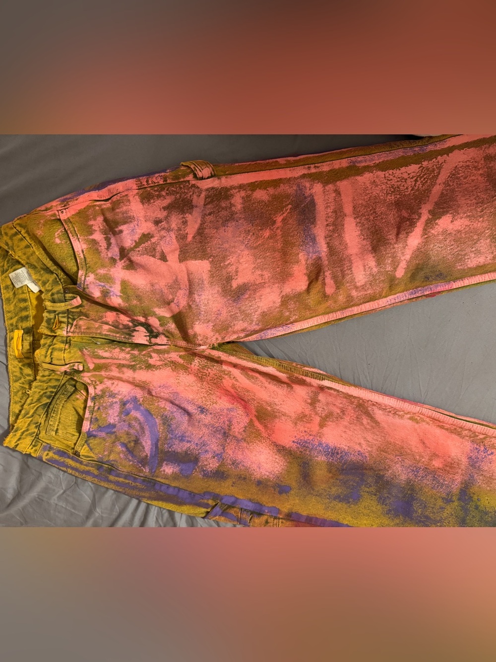 Good American Abstract Pink & Olive Tie-Dye Pants